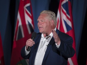 Ontario PC Leader Doug Ford speaks to a crowd at the Fogolar Furlan during a campaign stop in Windsor on May 31, 2018.