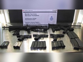 Firearms seized from a U.S. trucker on the Windsor side of the Ambassador Bridge on May 8, 2018.