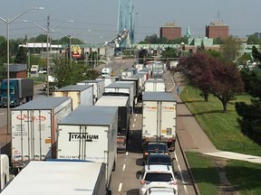 Vehicles fill the northbound lanes of Huron Church Road in Windsor on May 16, 2018.