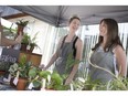 Julie Hall, left, and Melissa Hargreaves, owners of botanical pop-up Cultivar, are seen at their booth at the first Downtown Windsor Farmer's Market of the season on May 26, 2018.