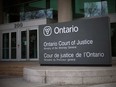 The entrance to the Ontario Court of Justice building in Windsor.