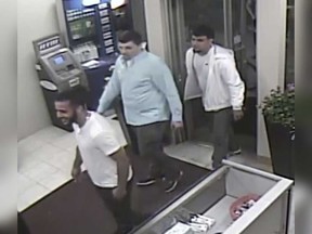 A security camera image of three males who police believe were involved in a violent incident in front of the Pizza Pizza in downtown Windsor just before 2:50 a.m. May 26, 2018.
