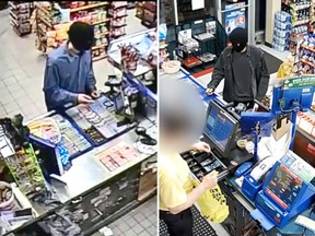 Security camera images of Windsor convenience store robberies that happened early May 2, 2018.