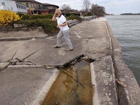 Linda Fraser is shown on Wednesday, May 2, 2018, at her lakefront home in the 11000 block of Riverside Dr. E. in Windsor. She is spearheading an effort to replace the 88-year-old break wall in front of home which she says has resulted in serious damage to her property.