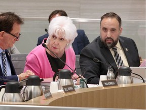City of Windsor Coun. Jo-Anne Gignac, with councillors Paul Borrelli on the left and Rino Bortolin on the right, is seen in a file photo from June 4, 2018.