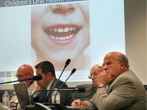 County Council members Bart DiPasquale, right, Gord Queen, Nelson Santos and Al Fazio, left, listen to delegations regarding dental health and the fluoridation of community water systems June 6, 2018.