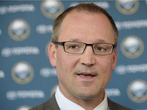 Buffalo Sabres new head coach Dan Bylsma talks with the media during an NHL hockey news conference on May 28, 2015, in Buffalo, N.Y. Bylsma will join the Detroit Red Wings.