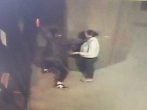 An image from a security camera recording of the stabbing incident that took place in the 100 block of Ouellette Avenue on the night of June 5, 2018.