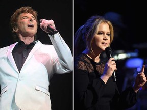 Left: Barry Manilow performing in New York City in January 2013. Right: Amy Schumer performing in New York City in February 2015.