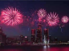 The 60th edition of Detroit's Ford Fireworks ignites the sky over Windsor's riverfront on June 25, 2018.