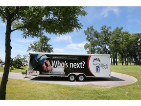 A PGA TOUR Canada trailer is shown at the Ambassador Golf Club on Tuesday as the event draws closer.