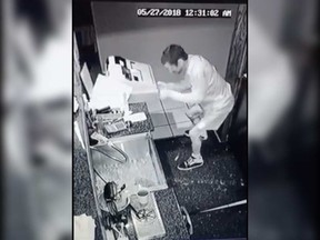 An image from a security camera recording of a break-in at Mario's pizzeria at 322 Pelissier St. on May 27, 2018.