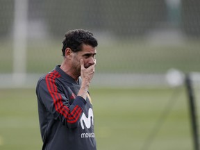 Spain's head coach Fernando Hierro gestures during a training session of Spain at the 2018 soccer World Cup in Krasnodar, Russia, Friday, June 22, 2018.