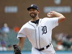 Detroit Tigers pitcher Ryan Carpenter throws against the Los Angeles Angels in the first inning of a baseball game in Detroit, Thursday, May 31, 2018.