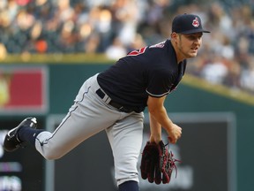 Cleveland Indians pitcher Trevor Bauer throws against the Detroit Tigers in the first inning of a baseball game in Detroit, Friday, June 8, 2018.