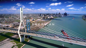 A new TV commercial by the Ambassador Bridge company depicts its proposed twin span over the Detroit River, as this frame grab shows, and plays on U.S. patriotism, calling its project American.