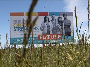 A billboard on the proposed site of the regional mega-hospital at County Rd. 42 and Concession 9 is shown on June 11, 2018.