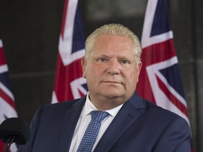 Ontario Premier - Elect Doug Ford met with business leaders and reaffirmed his support with Prime Minister Justin Trudeau and his provincial counterparts against tariffs, at Queens' Park, in Toronto on June 13, 2018.