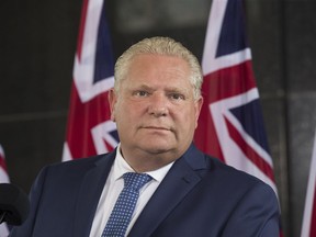 Supporters of a $15-an-hour minimum wage will be rallying in Toronto. Ontario premier-elect Doug Ford, shown here on June 13, 2018, when he met with business leaders, spoke out during the election campaign against the next minimum wage hike scheduled for Jan. 1.