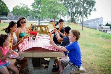 Picnic tables are available for eating or having fun with crafts.