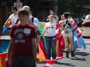 Participants in the Windsor-Essex Pride Parade gathering on Ouellette Avenue in August 2017.