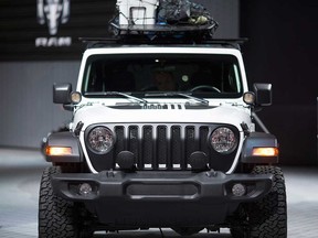 A Jeep Wrangler Sport on display at the North American International Auto Show in Detroit on Jan. 15, 2018.