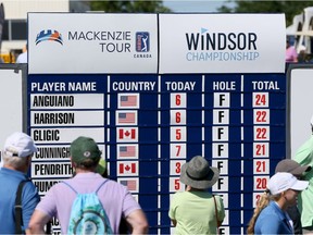 Windsor, Ontario. July 8, 2018. Leader board during the fourth round of the Windsor Championship, a Mackenzie Tour PGA Canada event held at Windsor's Ambassador Golf Club Sunday July 8, 2018.
