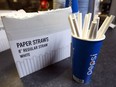 Doing its part to help the environment, the Town of LaSalle has switched from plastic to paper straws at the Vollmer Centre. Shown here on July 11, 2018, are some of the greener choices.