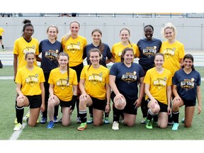 The WECSSAA Tier III senior girls' all-star team features front row: Jaclyn Moore, left, Cardinal Carter, Payton Moore, Essex, Vanessa Pidutti, Amherst, Madison Salvati, Amherst, Olivia Symons, Leamington and Brianna Zakaria, Cardinal Carter. Back row: Jessica Akpagnonite, left, de Lamothe Cadillac, Kylie Cioci, Cardinal Carter, Emma Douma, Kingsville, Vanessa Gualdieri, Essex, Kaya Hearns, Essex, Uonaka Mandila, Catholic Central and Callie Mitchell, right, Walkerville.