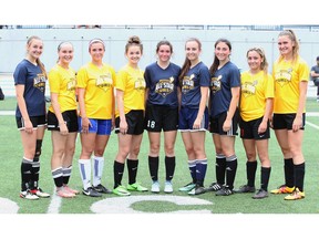 The WECSSAA Tier I senior girls' soccer all-stars features from left: Megan Bornais, L'Essor, Keele Briand, Vincent Massey, Emma Collins, St. Anne, Abigail Daniel, St. Anne, Elizabeth Elliott, Vincent Massey, Nicole Hogeterp, St. Anne, Katerina Iakovidis, St. Anne, Katia Palmer, Holy Names, Alessandra Pontoni, right, Sandwich.