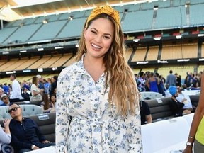 Chrissy Teigen attends the Fourth Annual Los Angeles Dodgers Foundation Blue Diamond Gala at Dodger Stadium on June 11, 2018 in Los Angeles, California.