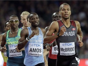 Windsor's Brandon McBride leads the men's 800-metre final during the World Athletics Championships in London on Aug. 8, 2017.