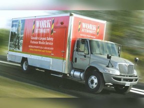 An image of a Work Authority cargo truck, provided by Essex County OPP. Police said a similar-looking truck containing hundreds of pairs of boots was stolen in Tecumseh on July 24, 2018.