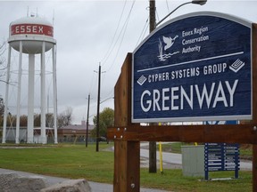 The newly named Cypher Systems Group Greenway begins in the urban centre of Essex near the town's water tower. (JULIE KOTSIS/Windsor Star)