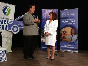 Face To Face host John Fairley interviews Carol Derbyshire, executive director of The Hospice of Windsor and Essex County during the taping of the Face To Face Hospice fundraiser a the Cogeco studios in Windsor on August 9, 2016.