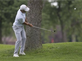 WINDSOR, ONT:. JULY 2, 2018 -- Bryce Hughes chips onto the 5th hole green during the Windsor Championship Open qualifying round at Roseland Golf and Curling Club, Monday, July 2, 2018.