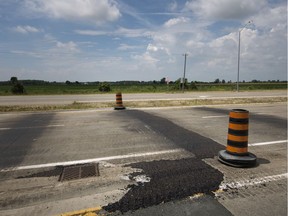 A portion of Highway 3, pictured Monday, July 16, 2018, is patched up after buckling from the extreme heat Sunday.  This is the third occurrence of buckling in the previous six weeks.