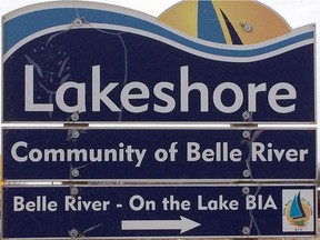 A Lakeshore and Belle River sign is shown in this file photo.