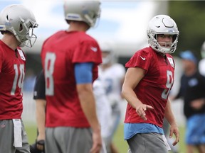 The Detroit Lions opted to keep Matt Cassell (8) as the backup quarterback behind Matthew Stafford . Jake Rudock (14) was released on Saturday, but signed to the team's practice squad on Sunday.