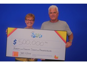 OLG Lotto Max winners: Robert and Dorothy James of Amherstburg won a $500,000 MAXMILLIONS prize in the July 6, 2018, LOTTO MAX draw.