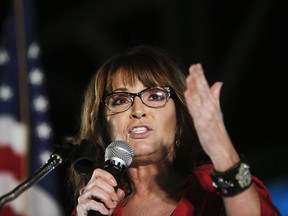 In this Sept. 21, 2017, file photo, former vice presidential candidate Sarah Palin speaks at a rally in Montgomery, Ala.
