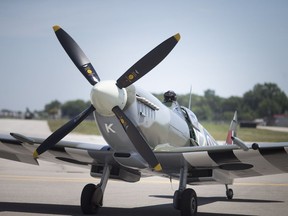 Pilot David Hatfield lands the Roseland Spitfire at Windsor International Airport on July 19, 2018, for a three-day public showing. The original aircraft was flown in Europe during the Second World War by Flight Lt. Arnold "Rosey" Roseland.