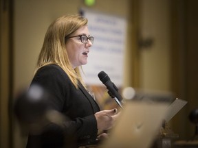 MP for Essex, Tracey Ramsey, speaks at a manufacturing forum discussing the impact U.S. tariffs will have on the auto and manufacturing industry on July 18, 2018.