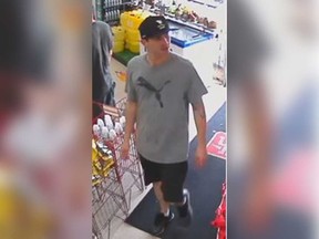 A security camera image of a man who stole an air conditioning unit from a Home Hardware store in Windsor on June 18, 2018.