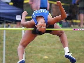 Jaden Mullings of Hamilton competes in high jump at the Ontario Bantam Midget Youth Track and Field Championships on Saturday, July 21, 2018, at the University of Windsor Alumni field.