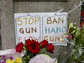 The Danforth memorial site for the victims of last Sunday's shootings continues to grow on Thursday July 26, 2018 in Toronto. (Veronica Henri/Toronto Sun/Postmedia Network)