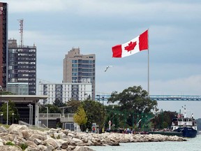 The Great Canadian Flag flies on Windsor's riverfront in this July 2017 file photo.