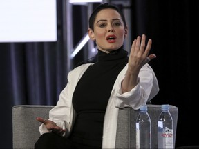 Rose McGowan participates in the "Citizen Rose" panel during the NBCUniversal Television Critics Association Winter Press Tour on Tuesday, Jan. 9, 2018, in Pasadena, Calif.