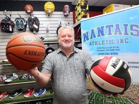 Mike Morencie wants to get the word out that Nantais Athletic Inc. at Libro Centre in Amherstburg will offer a variety of sporting goods, not just hockey equipment. Here Morenice shows some of the equipment at his Tecumseh Road East store.