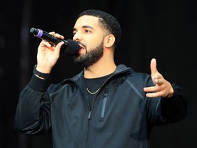 Drake speaks to the crowd prior to the Floyd Mayweather Jr. v Conor McGregor World Press Tour at the Budweiser Stage on July 12, 2017 in Toronto.